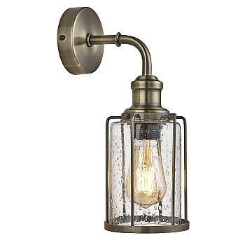 Applique Industrial-Nordico Tubi Acciaio Ottone Vetro 1 Luce E27