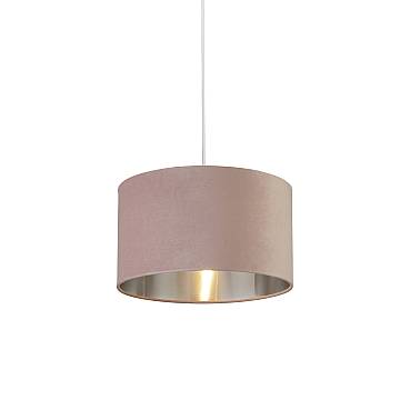 Paralume Contemporaneo Tamburo Acciaio Rosa Tessuto Argento 1 Luce D38Cm