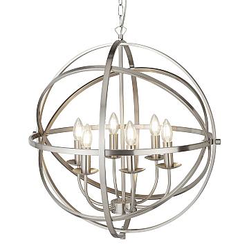 Lampadario Industrial-Nordico Orbita Ferro Argento 6 Luci E14