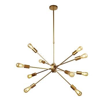 Lampadario Industrial-Nordico Alfa Acciaio Oro 10 Luci E27