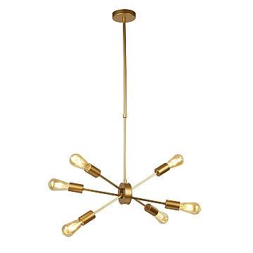 Lampadario Industrial-Nordico Alfa Acciaio Oro 6 Luci E27