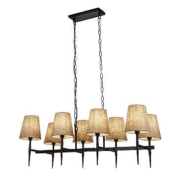 Lampadario Industrial-Nordico Gotico Acciaio Nero Tessuto 8 Luci E14