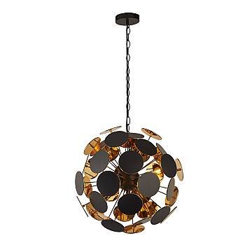 Lampadario Contemporaneo Disco Acciaio Nero Policarbonato Oro 4 Luci E14