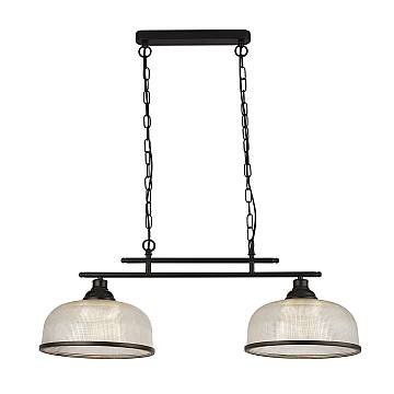 Lampadario Rustico-Country Highworth Acciaio Nero Vetro Trasparente 2 Luci E27