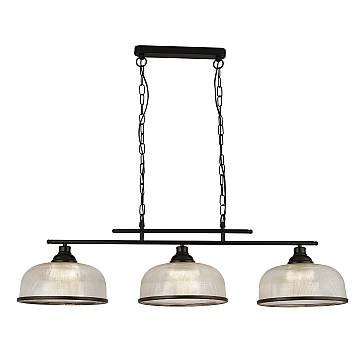 Lampadario Rustico-Country Highworth Acciaio Bianco Vetro Nero 3 Luci E27