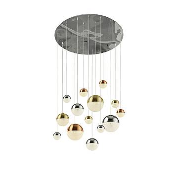 Lampadario Contemp Pianeti Acciaio Cromo Policarbonato Ottone Led 109W 4000K