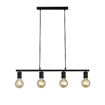 Lampadario Industrial-Nordico Danza Acciaio Nero 4 Luci E27