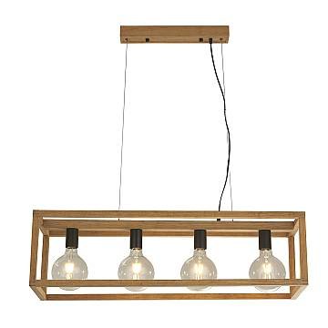 Lampadario Industrial-Nordico Square Legno Marrone Nero 4 Luci E27