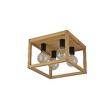 Plafoniera Contemporanea Square Legno Marrone Nero 4 Luci E27