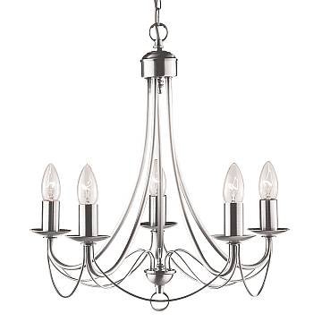 Lampadario Industrial-Nordico Maypole Acciaio Argento 5 Luci E14