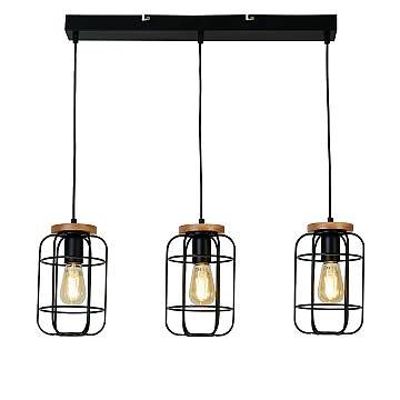 Lampadario Industrial-Nordico Visione Acciaio Nero Marrone 3 Luci E27