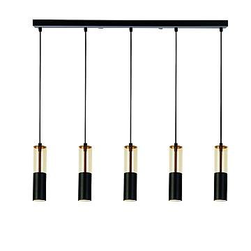 Lampadario Moderno Merrygold Acciaio Nero Ambra 5 Luci Gu10