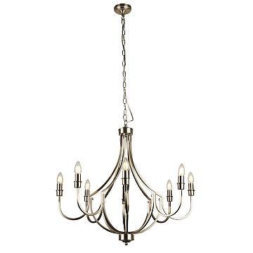 Lampadario Industrial-Nordico Loggia Acciaio Argento 8 Luci E14