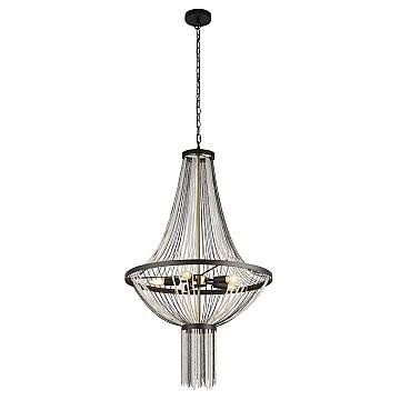 Lampadario Contemporaneo Baguette Acciaio Nero Policarbonato Ottone 5 Luci E14