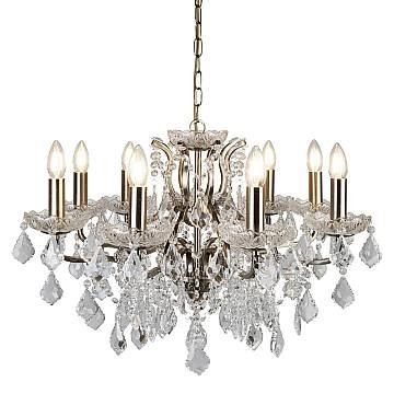 Lampadario Classico Parigi Acciaio Ottone Vetro Trasparente 8 Luci E14