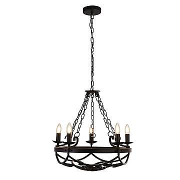 Lampadario Rustico-Country Cartwheel Iii Acciaio Nero 5 Luci E14