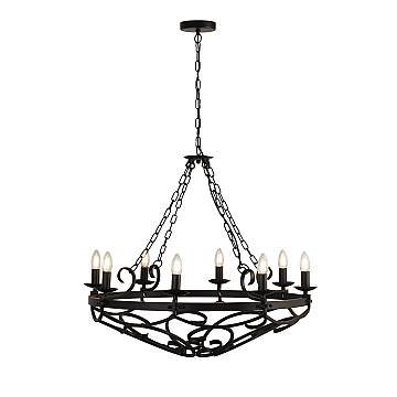 Lampadario Rustico-Country Cartwheel Iii Acciaio Nero 8 Luci E14