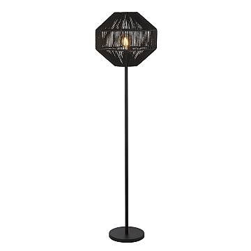 Piantana Industrial-Nordico Vimini Acciaio Nero Tessuto 1 Luce E27