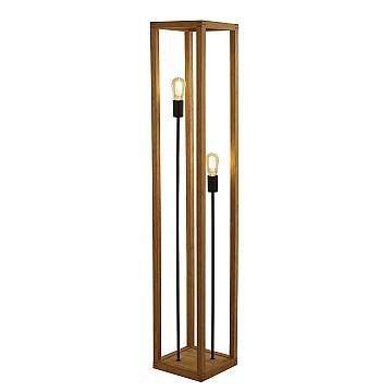 Piantana Industrial-Nordico Square Legno Marrone Nero 2 Luci E27