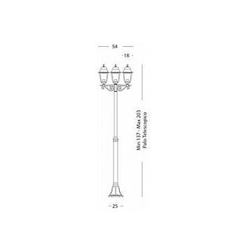 Lampione Telescopico Esterno Contemporaneo Old Alluminio Vetro Bianco 3 Luci E27