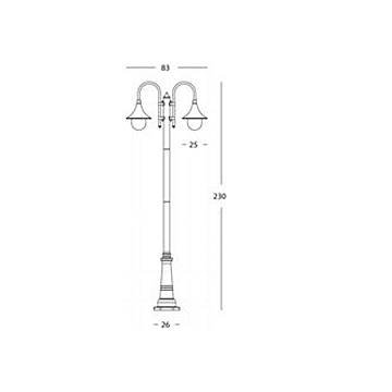 Lampione Esterno H230Cm Lampara Alluminio E Termoplastica Nero 2 Luci E27