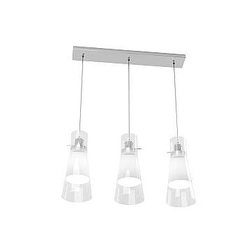 Sospensione Contemporanea Cone Metallo Cromo Vetro Bianco Satinato 3 Luci E27
