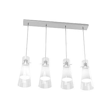 Sospensione Contemporanea Cone Metallo Cromo Vetro Bianco Satinato 4 Luci E27
