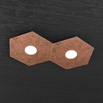 Plafoniera Industrial-Minimal Hexagon Metallo Foglia Rame 2 Luci Led 12X2W