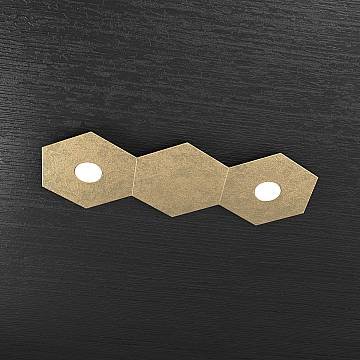 Plafoniera Industrial-Minimal 3 Moduli Hexagon Metallo Foglia Oro 2 Led 12X2W