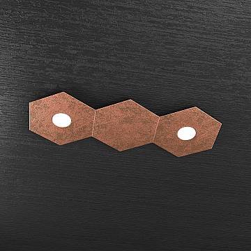 Plafoniera Industrial-Minimal 3 Moduli Hexagon Metallo Foglia Rame 2 Led 12X2W