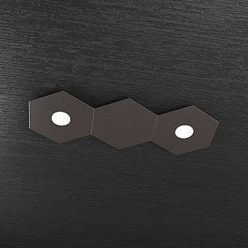 Plafoniera Industrial-Minimal 3 Moduli Hexagon Metallo Marrone 2 Luci Led 12X2W