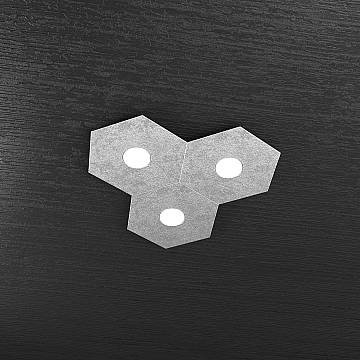 Plafoniera Industrial-Minimal Hexagon Metallo Foglia Argento 3 Luci Led 12X3W