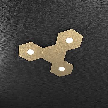 Plafoniera Industrial-Minimal 4 Moduli Hexagon Metallo Foglia Oro 3 Led 12X3W