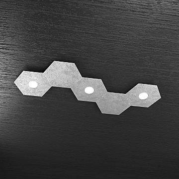 Plafoniera Industrial 5 Moduli Hexagon Metallo Foglia Argento 3 Luci Led 12X3W