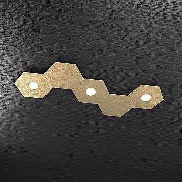 Plafoniera Industrial-Minimal 5 Moduli Hexagon Metallo Foglia Oro 3 Led 12X3W