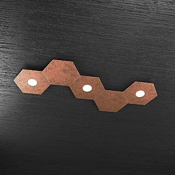 Plafoniera Industrial-Minimal 5 Moduli Hexagon Metallo Foglia Rame 3 Led 12X3W