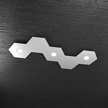 Plafoniera Industrial-Minimal 5 Moduli Hexagon Metallo Grigio 3 Luci Led 12X3W