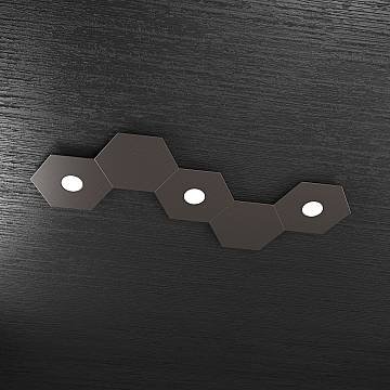 Plafoniera Industrial-Minimal 5 Moduli Hexagon Metallo Marrone 3 Luci Led 12X3W