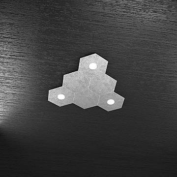 Plafoniera Industrial 6 Moduli Hexagon Metallo Foglia Argento 3 Luci Led 12X3W