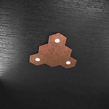 Plafoniera Industrial-Minimal 6 Moduli Hexagon Metallo Foglia Rame 3 Led 12X3W