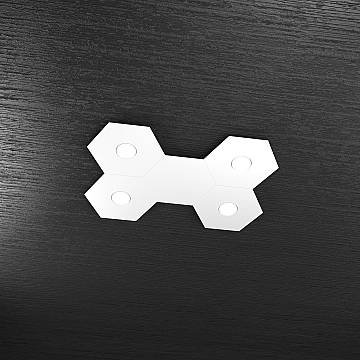 Plafoniera Industrial-Minimal 5 Moduli Hexagon Metallo Bianco 4 Luci Led 12X4W