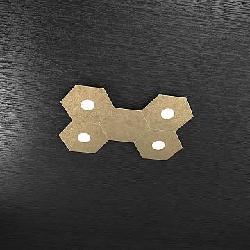 Plafoniera Industrial-Minimal 5 Moduli Hexagon Metallo Foglia Oro 4 Led 12X4W