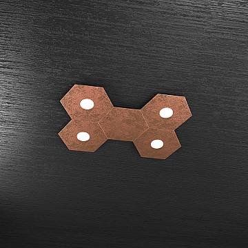 Plafoniera Industrial-Minimal 5 Moduli Hexagon Metallo Foglia Rame 4 Led 12X4W