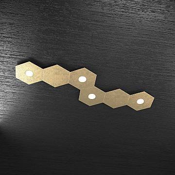 Plafoniera Industrial-Minimal 6 Moduli Hexagon Metallo Foglia Oro 4 Led 12X4W