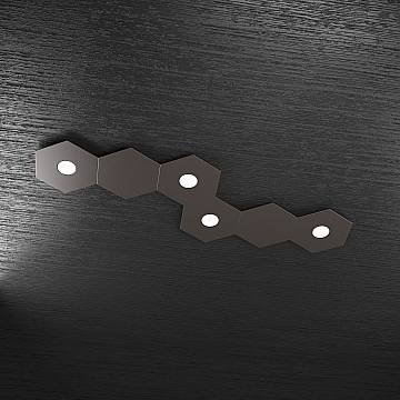 Plafoniera Industrial-Minimal 6 Moduli Hexagon Metallo Marrone 4 Luci Led 12X4W