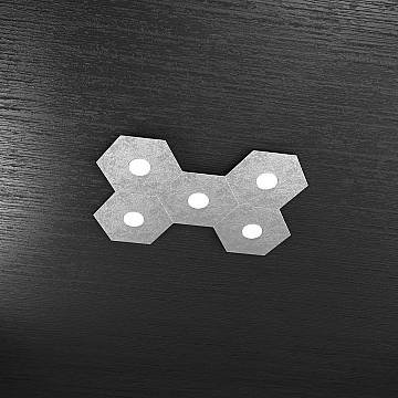 Plafoniera Industrial-Minimal Hexagon Metallo Foglia Argento 5 Luci Led 12X5W