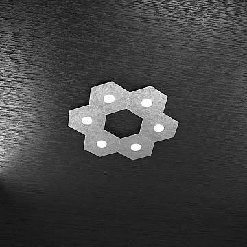 Plafoniera Industrial-Minimal Hexagon Metallo Foglia Argento 6 Luci Led 12X6W