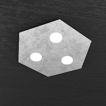 Plafoniera Industrial Esagonale Hexagon Metallo Foglia Argento 3 Luci Led 12X3W