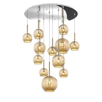 Lampadario Contemporaneo Future Metallo Cromo Vetro Mix Ambra 12 Luci E27