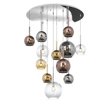Lampadario Contemporaneo Future Metallo Cromo Vetro Mix Multicolor 12 Luci E27